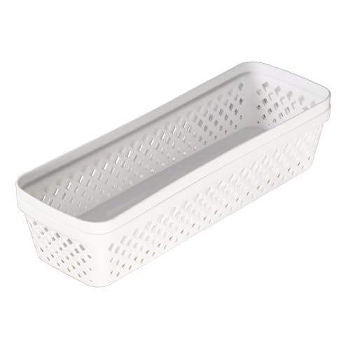 Image of Glad Plastic Storage Basket Set - Multipurpose Drawer Trays, Kitchen Pantry Containers, and Bathroom Bins - 6 Pack Narrow Organizers, White