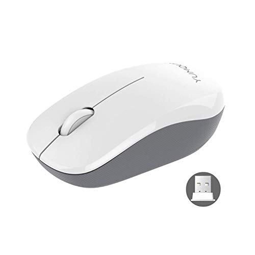 Wireless Mouse, 2.4G Optical Silent Wireless Computer Mouse with USB Nano Receiver, YUMQUA Portable Kids Cordless Mouse for Laptop Chromebook PC Desktop Notebook, White&Grey