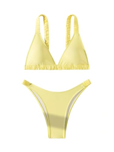 SHENHE Women's String Bikini Set High Cut Elastic Strap Triangle Bikini Cheeky Butter Swimsuit