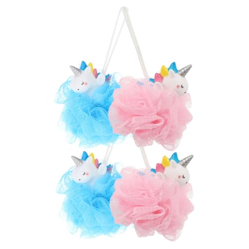 NOLITOY 4Pcs Unicorn Bath Loofahs Fun Shower Sponges for Boys Durable Mesh Scrubbers for Gentle Cleaning for Bath Enjoyment