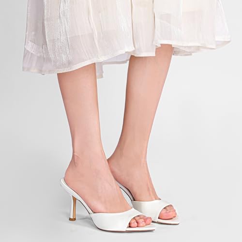 Image of Riekhany High Heel Mules for Women Slip On Open Pointed Toe Classy Patent Leather Stiletto Pumps Formal Slingback Mule Sandals Dress Walking Shoes