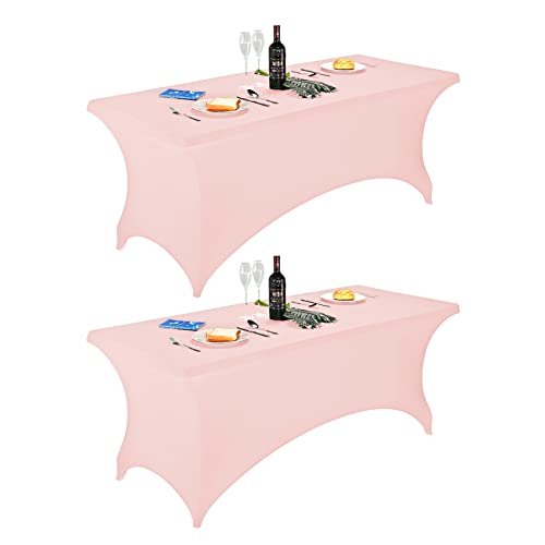 Image of FORLIFE 2Pack Spandex Table Covers,Fitted Tablecloth for Rectangular Tables, Stretch Patio Table Covers, Universal Spandex Table Cover for Wedding, Banquet, Party (6ft, Blush Pink)