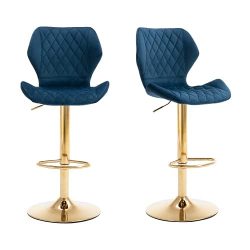 CIMOTA Velvet White Bar Stools Set of 2 Swivel Barstools Counter Height Bar Chairs with Back/Gold Base Modern Adjustable Stool Chair for Kitchen Island/Dining Room, (23.6 to 31.5 Inch/Cream