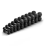 Epic Fitness 10 Pair 550 lb Complete Hex Dumbbell Set - PVC Coated Black Workout Dumbbells for Exercise at Home or Gym, Iron Cast Weights for Training