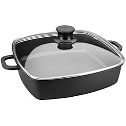 Cacerola Baja Lacor Lacor - 25830 - Cacerola Cuadrada Baja con Tapa de Cristal Forte de 28 cm Aluminio - Negro