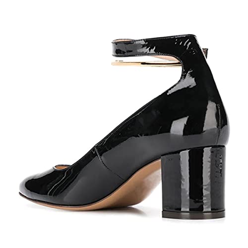 YDN Women Round Toe Block Mid Heel Pumps Solid Adjustable Ankle Strap Shoes for Office Lady Daily Dress Size 4-15 US3