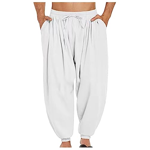 WOXIHUAN Pantaloni da Uomo Harem Comodi Pantaloni Elastici in Vita Pantaloni Casual Hippies Yoga Tinta Unita Pantaloni Sportivi Uomo Cotone con Coulisse Elastica Lunghi Jogging Leggeri Larghi