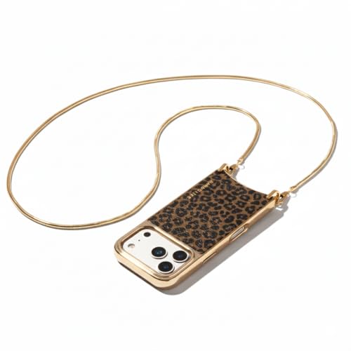 Bandolier Rayna Crossbody Phone Case for iPhone 17 Pro. 100% Genuine Pebble Leather. Leopard with Gold Hardware. Removable Strap. Magnetic Backing. Magsafe Compatible