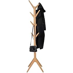 Perchero Valet Madera Y Hierro WOLTU Perchero Madera de Pie Tipo de Árbol para Colgar Ropa con 8 Ganchos en 4 Niveles Altura de 180 cm, Color Naturaleza MDF SR0116nt