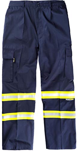Work Team Pantalón con Cintura elástica, Multibolsillos y Dos Cintas Reflectantes Bicolor. Hombre Marino+Amarillo A.V. 40 Cover