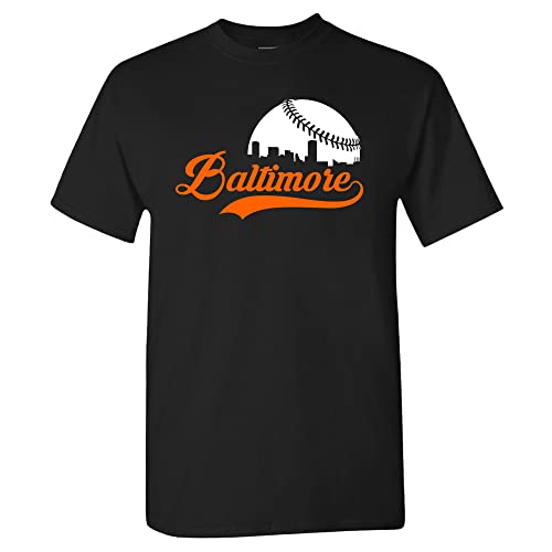 Xtreme Apparrel Baltimore City Skyline Men's Baseball Fan T-Shirt (Black T-Shirt, XL)