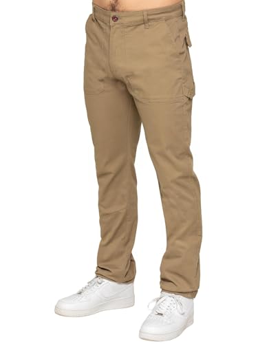 Image of 989Zé ENZO Mens Classic Fit Flat-Front Casual Chino Trousers Cotton Straight Leg Stretch Work Pants EZ676_Jeans Beige 32