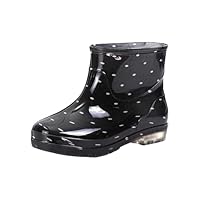 Ladies Printed Waterproof Short Wellies with Glossy Finish, Slip on Ankle Rain Boots for Women, Fashion Rubber Shoes with Non Slip Sole, Lightweight Stylish Waterproof Footwear for Garden Walks