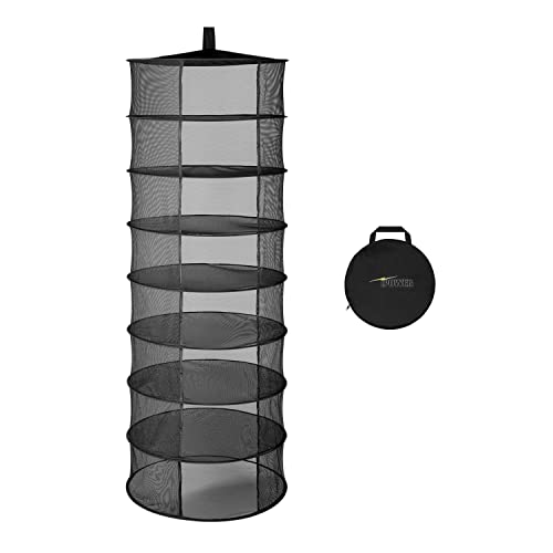 iPower Herb Drying Rack 8-Layer 2-Feet Black Mesh Hanging Net Dryer Collapsible with Opendoor, Pothook and Storage Pouch, for Hydroponics Flowers, Buds