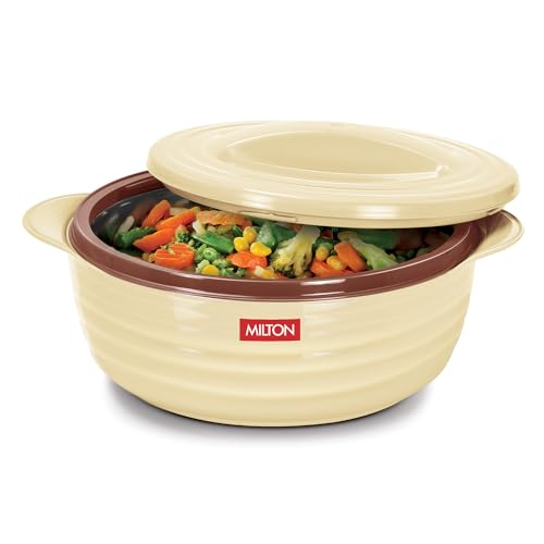 Image of MILTON Aspire 1500 Serving Casserole, Double Walled Inner Stainless Steel, PU Insulated Kitchen Hot Pot, Keeps Food hot & Fresh for Roti, Biryani, 1180 ml, Beige