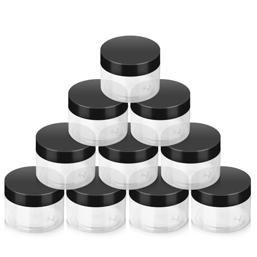 4oz Plastic Jars Container with Lids, 10 Pack BPA Free Refillable Cosmetic Jars with Lids Clear Round Small Container for Lotion, Cream, Powders, Makeup, Slime, Honey Jam, Bath Salts, Black