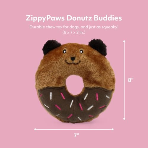 ZippyPaws Donutz Buddies – Bär | Quietschendes Hundespielzeug in Donut-Form | Langlebiges, weiches Plüschspielzeug ohne Füllung | Perfekt für Hunde zum Spielen, Kauen und Kuscheln
