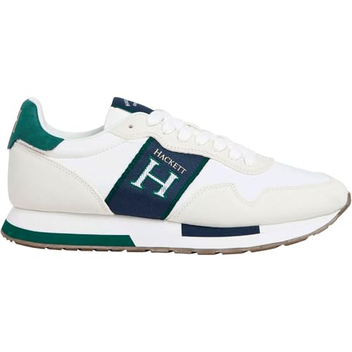 Hackett London Para Hombre. HMS200034 Zapatillas Keston Tape Blanco (43), Plano, Cordones, Casual - 3