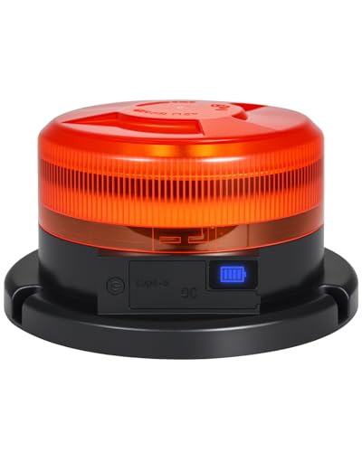Dinfu Rotativo LED con batería y pantalla de 9 modos de parpadeo Luz intermitente LED 12V Imán naranja Luz de señalización con cargador para coche y cable USB para coches, camiones, tractores, SUV