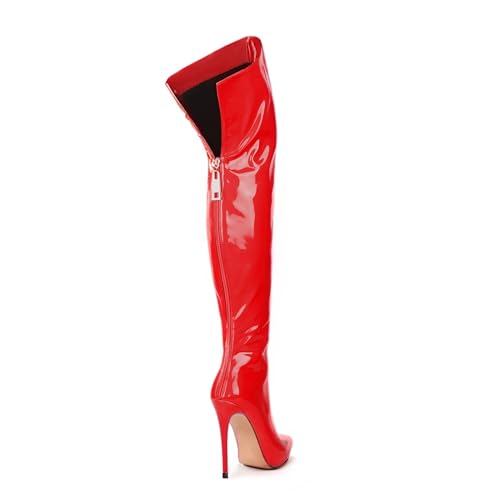 Image of Thigh high boots for women striped Back zipper Burgundy Zebra Print Over the knee Sexy gold white pointed toe Cow Print leopard Magenta stiletto heel