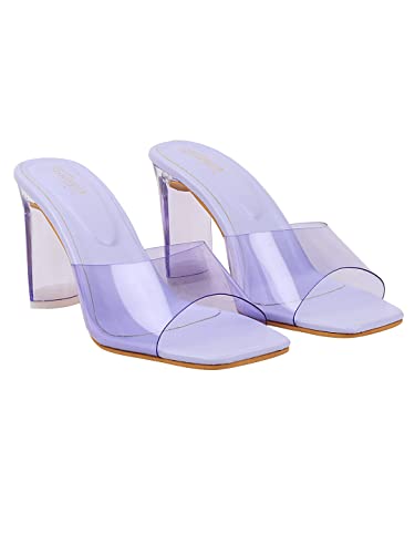 Image of Shoetopia Women's Transparent Block Heels | Stylish Square Toe Slip-On Party Comfortable Sandals