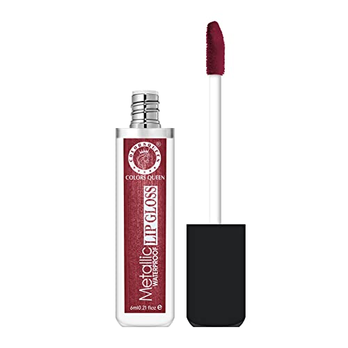 Image of Colors Queen Metallic Waterproof Lip Gloss | Lightweight Lip Gloss with High Shine | Glossy Liquid Lipstick with Shimmer for Smooth & Shiny Lips, Non-Sticky Formula (08 - Socialite)