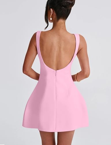 Image of YMDUCH Women's Sexy Sleeveless Crew Neck Backless A-line Party Short Mini Dress