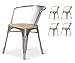 Kosmi - Lot de 4 chaises en métal Brut Style Industriel Factory en métal Brut et Assise en Bois Naturel Clair, Fauteuils industriels avec accoudoirs