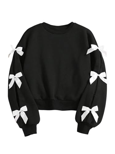 GORGLITTER Girl's Bowknot Decor Crewneck Sweatshirt Cut Out Long Sleeve Pullover Tops