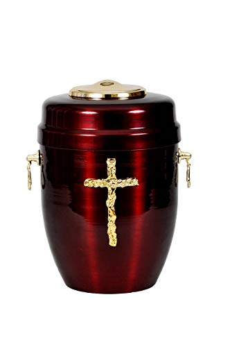 Únique.urns_caskets Beautifu - Urna de metal para cenizas con urna funeraria de oro rosa para adultos, acero, Rojo+cruz, Capacity: 4.2 Liters (256 cubic inches)