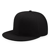 JHDESSLY Men's Women Snapback Hats Flat Bill Brim Baseball Cap Women Adjustable Hip Hop Style Blank Trucker Hat Black