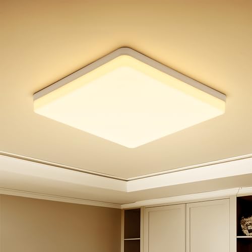 Yafido LED Plafoniera 48W Ultra Magro UFO Pannello LED Quadrata Bianco Caldo 3000K 4320LM Lampada da Soffitto per Soggiorno Camera da letto Bagno Cucina Corridoio e Balcone 30 * 30 * 4cm