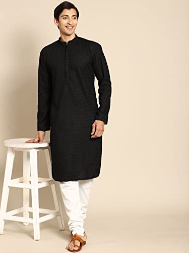 Image of Rajubhai Hargovindas Men Pure Cotton Chikankari Embroidered Straight Kurta