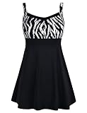 Septangle Swimsuits for Older Women V Neck Swimdress Ladies One Piece Swim Dress Swimwear, Black & Grey Stripe, US 12
