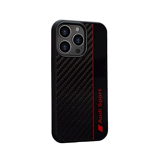 Custodia per cellulare Audi Sport - Compatibile con iPhone 13 Pro - Cover antiurto in carbonio - Progettata con ritagli precisi per fotocamera, porte e pulsanti - Nero con dettagli rossi