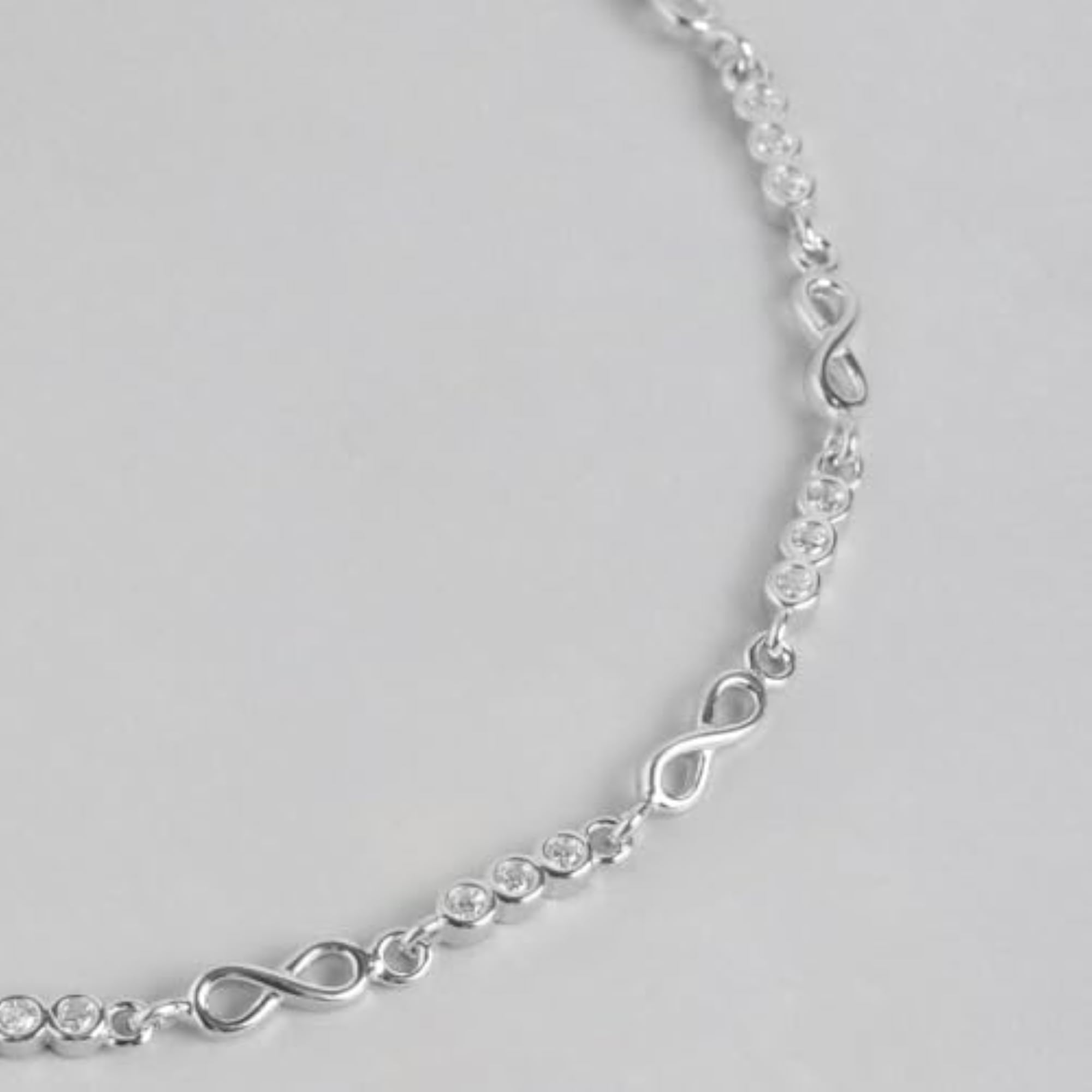 925 Sterling Silver Infinity CZ Chain Anklet, Rhodium Plated