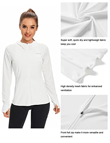 Kpsun Women's Upf 50+ Uv Sun Protection Clothing Zip Up Hoodie Spf Long Sleeve Sun Shirt Fising Hiking Outdoor Performance Jacket(White,M) #TOP3