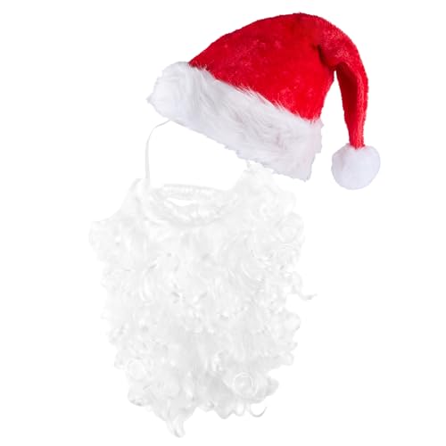 hoyuwak 2 PCS Santa Costume Accessories Santa Hat and Beard Set