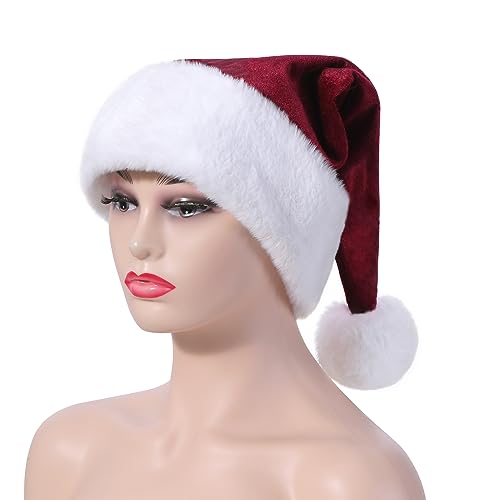 JKSVE Santa Hat,Adults Unisex Velvet Christmas Hat,New Year Festive Party Christmas Supplies (burgundy) - Image 6