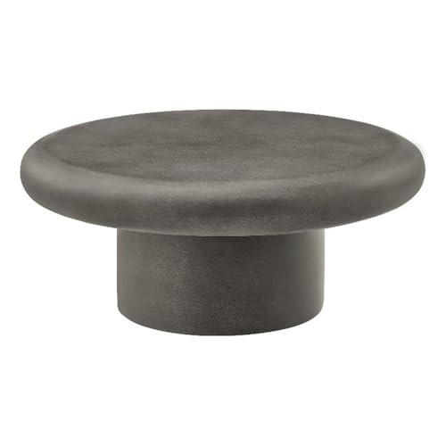 Modway Argos Round Concrete Coffee Table in Gray - Cement Low Coffee Table for Sitting on The Floor - Weather Resistant Stone Patio Coffee Table - Indoor Outdoor 34 Inch Center Table