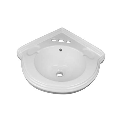 Portsmouth 22 Inch Corner Pedestal Bathroom Sink Small White - Overflow And Pre-Drilled 4 In. Centerset Faucet Holes - Grade A Porcelain Easy Clean And Install Renovators Supply Manufacturing #TOP6