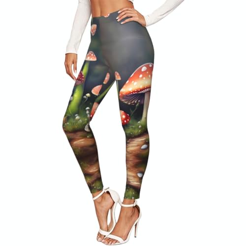 Leggings de compresión suaves para mujer con estampado de hongos para entrenamiento de running