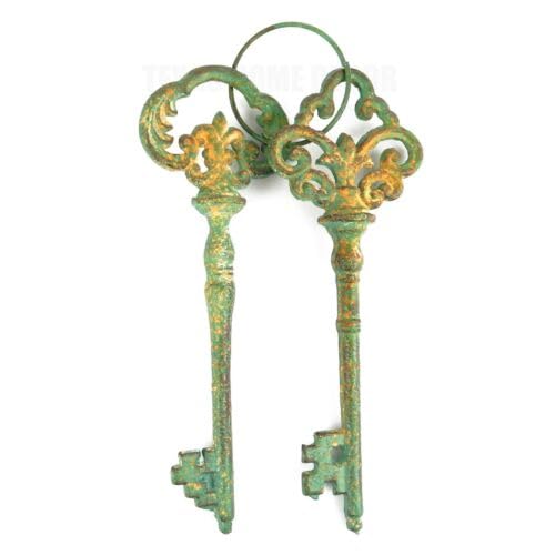 Large Cast Iron Rustic Turquoise Victorian Skeleton Keys Old Jail