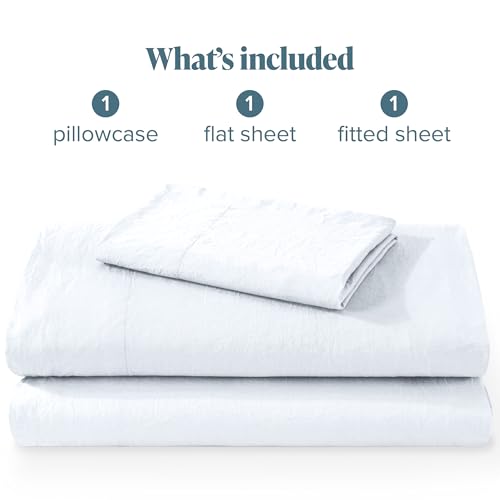 Bare Home Sandwashed Twin XL Sheet Set - College Dorm Size - Premium 1800 Ultra-Soft Microfiber Twin Extra Long Bed Sheets - Incredible Softness - Deep Pocket - Bed Sheets (Twin XL, Sandwashed White)