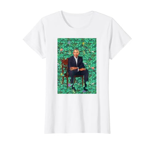 Barack Obama Sitting Floral Art T-Shirt T-Shirt, Women, White, X-Small
