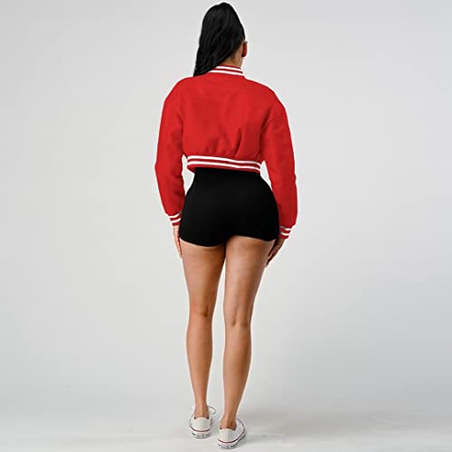 Image of Mintsnow Womens Varsity Jacket Long Sleeve Button Down Bomber Jackets Casual Baseball Uniform Streetwear