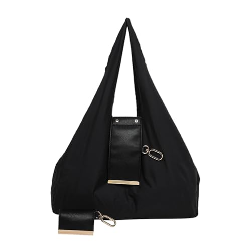 de cuero plegable con llavero, compacta de imitación que se expande a un bolso de compras grande, elegante de viaje con para mujeres y niñas, 20 x 24 pulgadas, Black, Refer to