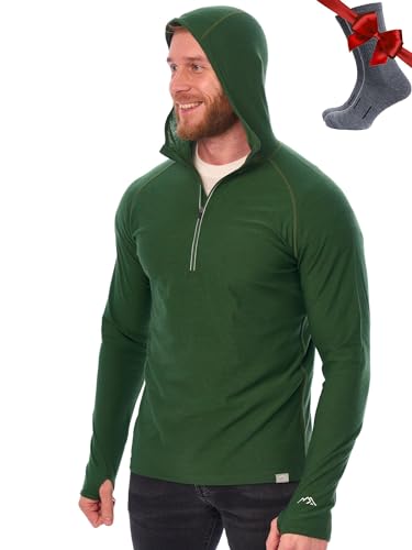 Image of Merino.tech 100% Merino Wool Hoodie Men - Slim Fit Merino Wool Base Layer Mens Half Zip Thermal Long Sleeve Shirt and Socks