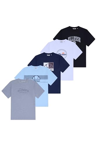 Ellesse Herren 5er Pack T-Shirt Grau Blau Weiß Schwarz L EU