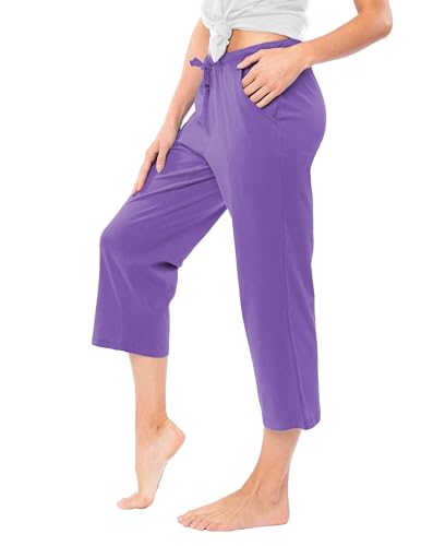 Image of Sexy Basics Women's 100% Cotton Lounge Pants | Capri Style Pajama Sleep Bottoms | Drawstring & Pockets |Multi-Packs & Colors